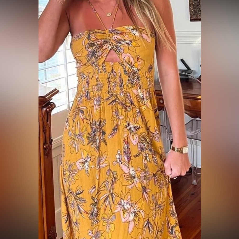 Free People Mustard Yellow  Floral Maxi Dress